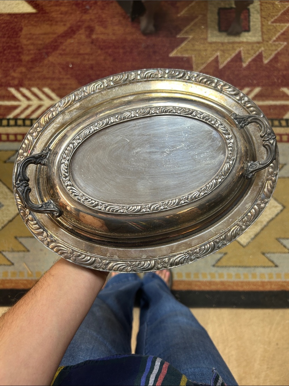 Vintage F. B. Rogers Silver Plate Oval Covered Dish Serving Platter w Handles